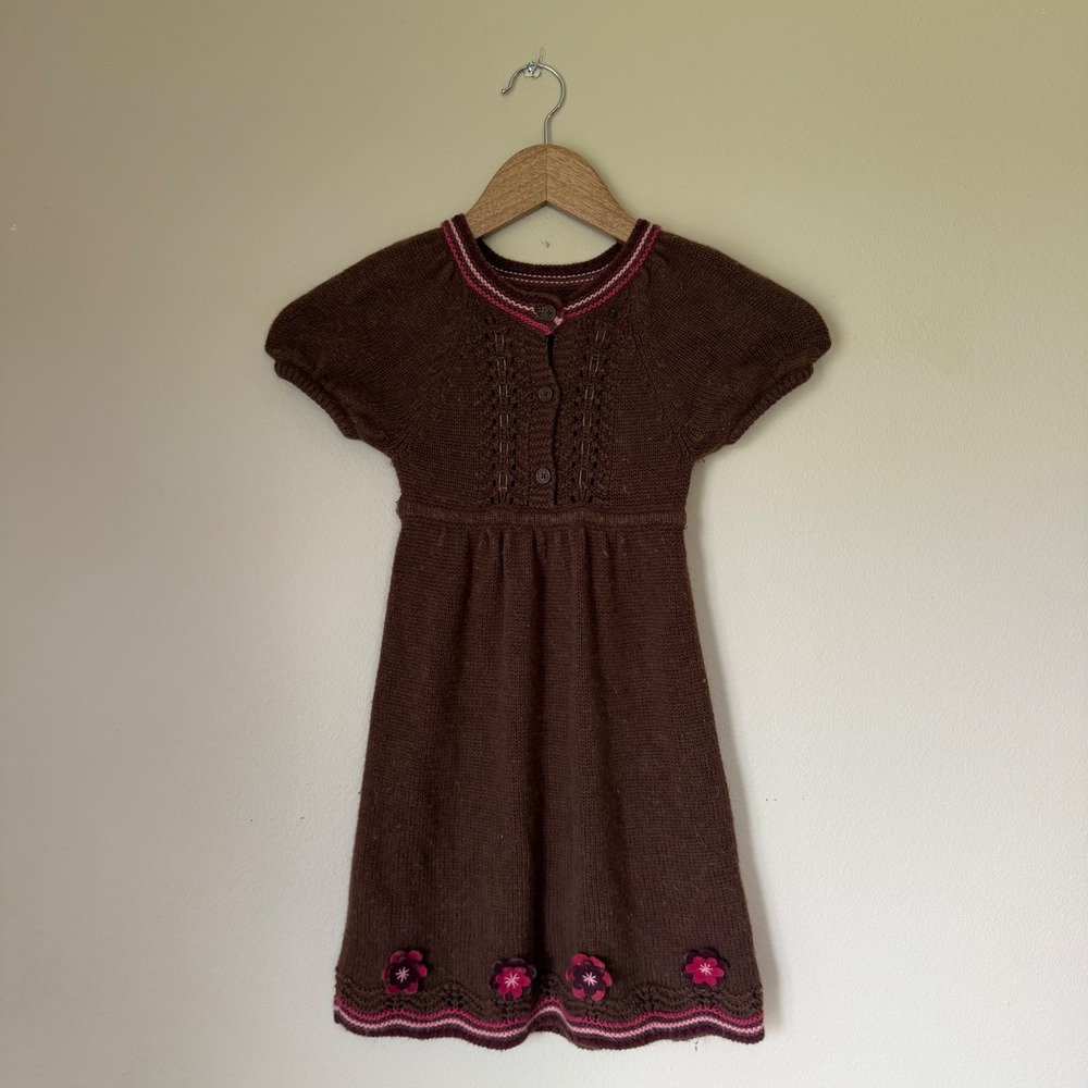 Vintage Y2K Baby Gap Angora Blend Brown and Pink Sweater Dress Size 4